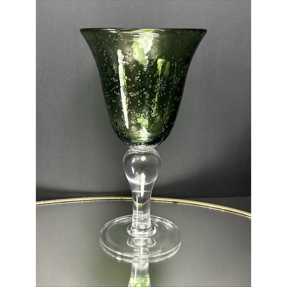 ARTLAND 8" Water Iced Tea‎ Goblet Glass IRIS GREEN 16 Ounce Hand Blown Bubbles